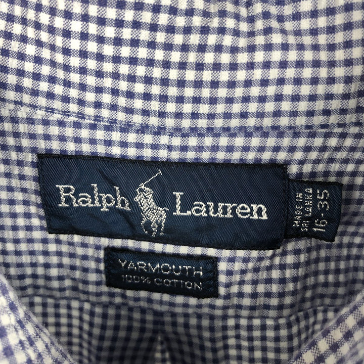 Ralph Lauren YARMOUTH Gingham Check Seersucker Long-Sleeve Button-Down Check Shirt, Men's Size L (approx.) cotton white type Vintage Second Hand