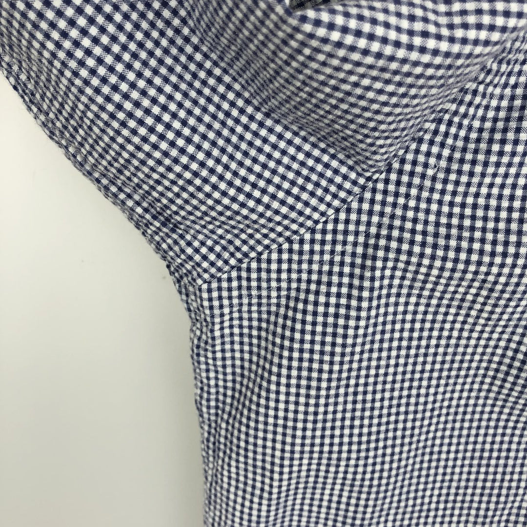Ralph Lauren YARMOUTH Gingham Check Seersucker Long-Sleeve Button-Down Check Shirt, Men's Size L (approx.) cotton white type Vintage Second Hand