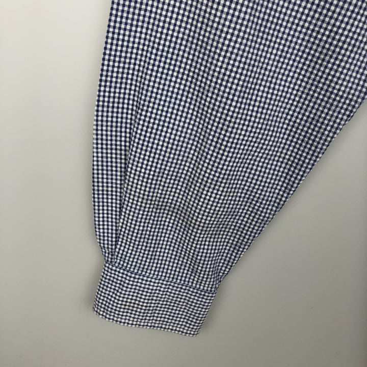 Ralph Lauren YARMOUTH Gingham Check Seersucker Long-Sleeve Button-Down Check Shirt, Men's Size L (approx.) cotton white type Vintage Second Hand