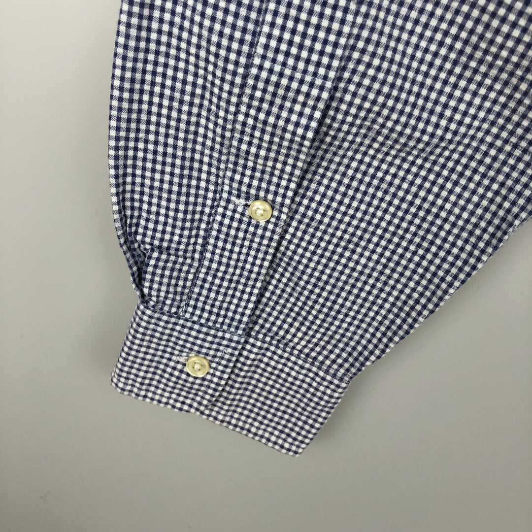 Ralph Lauren YARMOUTH Gingham Check Seersucker Long-Sleeve Button-Down Check Shirt, Men's Size L (approx.) cotton white type Vintage Second Hand