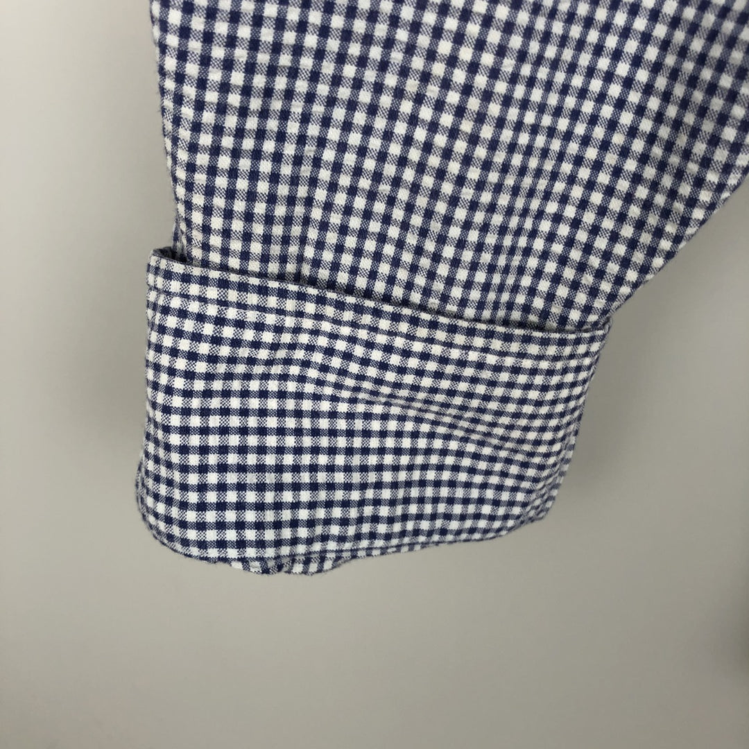 Ralph Lauren YARMOUTH Gingham Check Seersucker Long-Sleeve Button-Down Check Shirt, Men's Size L (approx.) cotton white type Vintage Second Hand