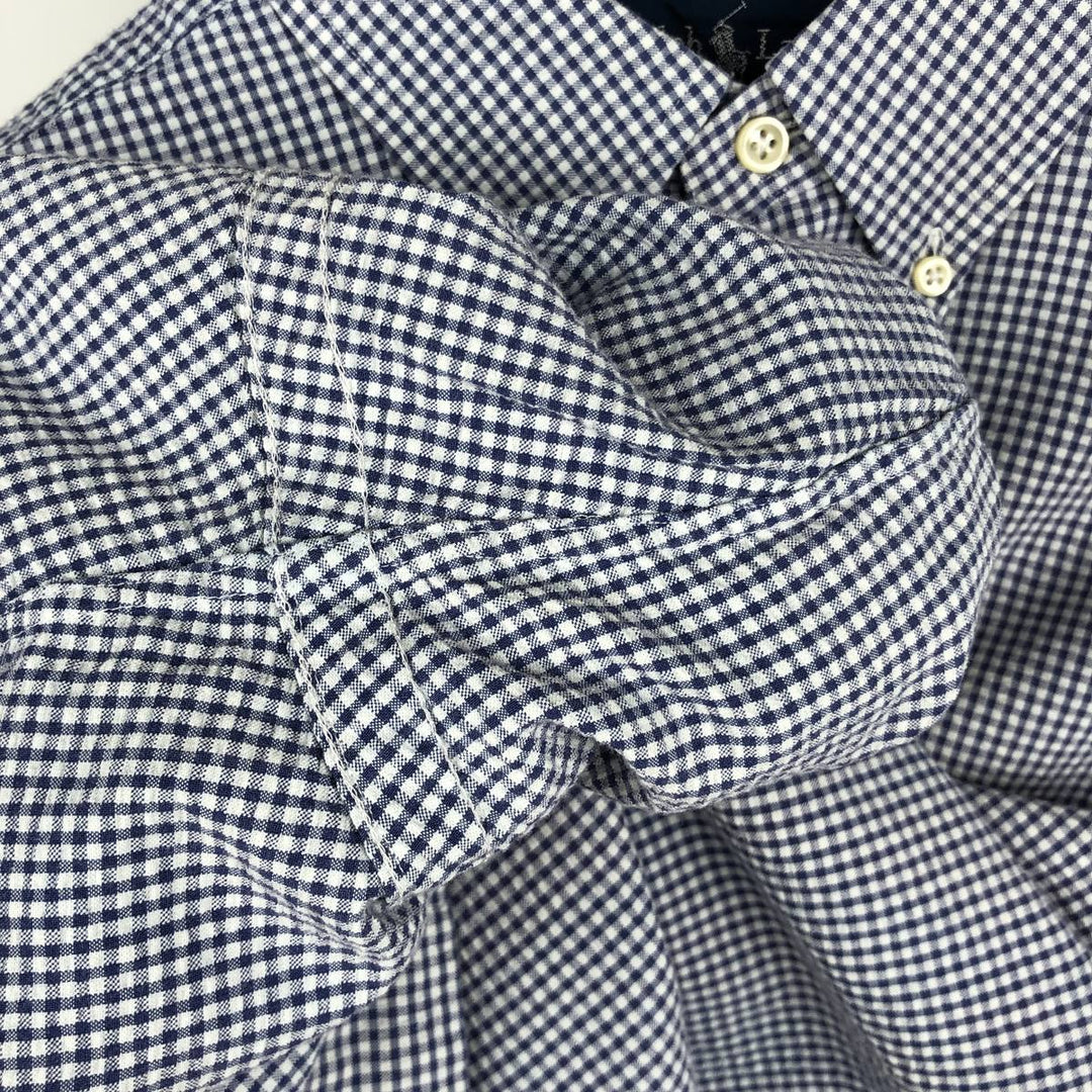 Ralph Lauren YARMOUTH Gingham Check Seersucker Long-Sleeve Button-Down Check Shirt, Men's Size L (approx.) cotton white type Vintage Second Hand