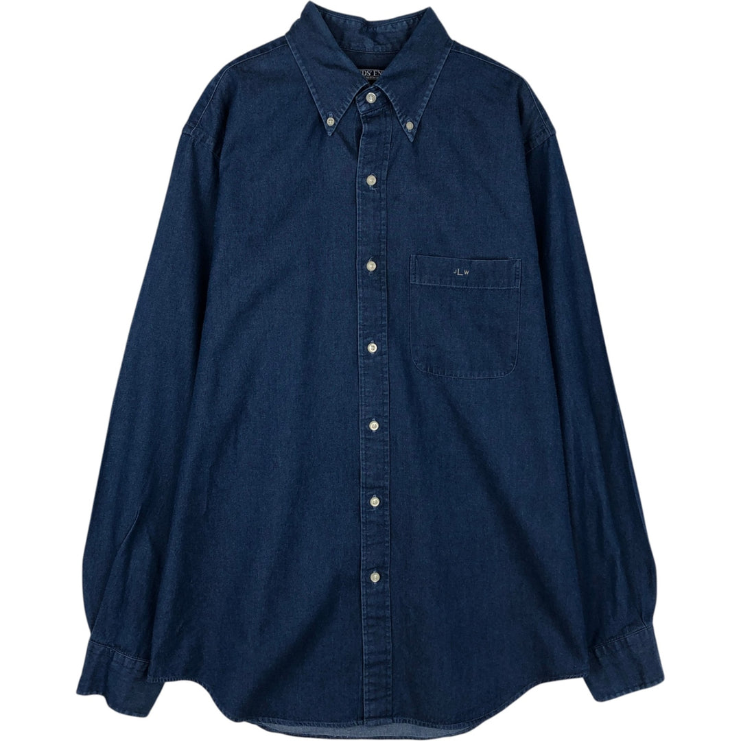 Lands' End long-sleeved button-down shirt (approximately men's size M) from the 2000s. cotton blue type Vintage Second Hand