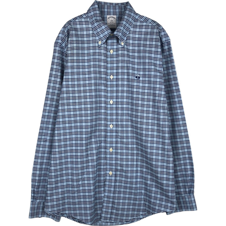 Brooks Brothers 1818 REGENT Long Sleeve Button-Down Check Shirt, Men's Size L Supima Cotton Blue type light blue Vintage Second Hand