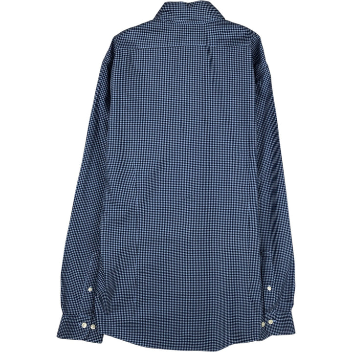Brooks Brothers 1818 Milano Fit Gingham Check Long Sleeve Button-Down Check Shirt (Men's Size M) cotton navy blue type Vintage Second Hand