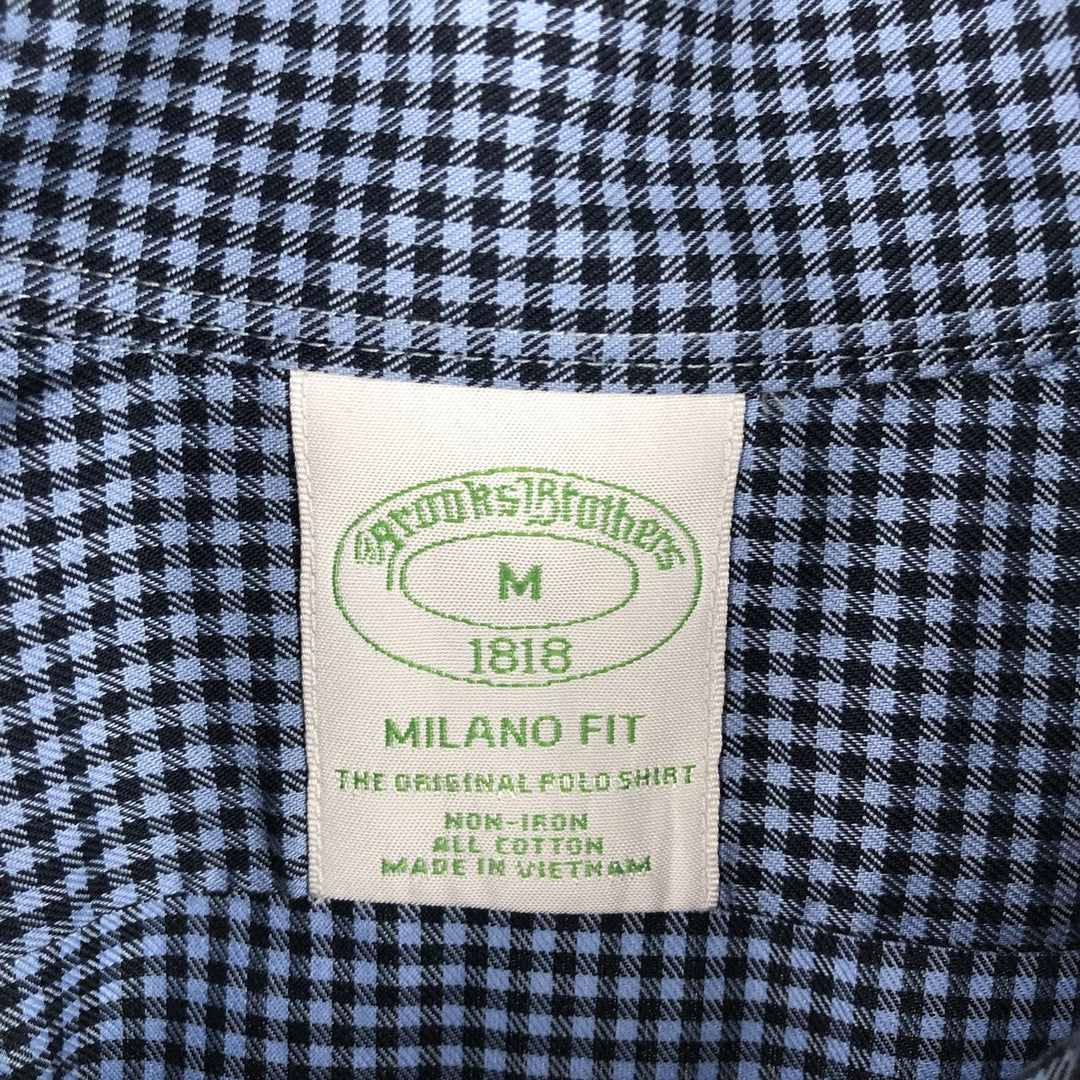 Brooks Brothers 1818 Milano Fit Gingham Check Long Sleeve Button-Down Check Shirt (Men's Size M) cotton navy blue type Vintage Second Hand