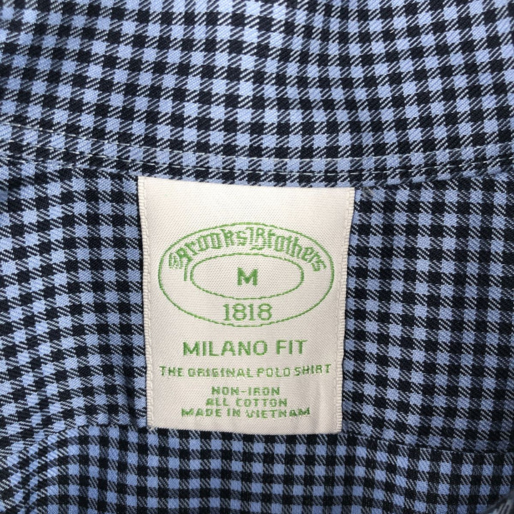 Brooks Brothers 1818 Milano Fit Gingham Check Long Sleeve Button-Down Check Shirt (Men's Size M) cotton navy blue type Vintage Second Hand