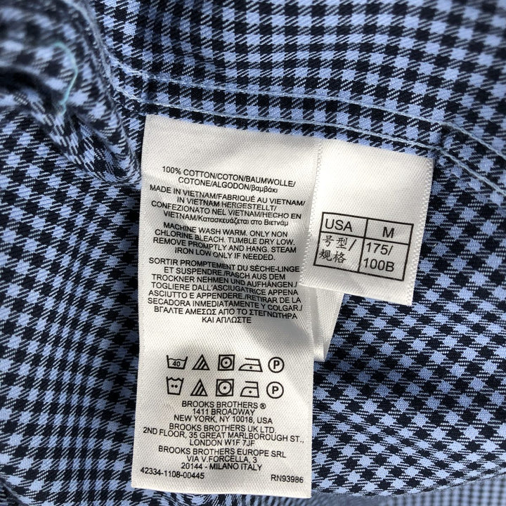 Brooks Brothers 1818 Milano Fit Gingham Check Long Sleeve Button-Down Check Shirt (Men's Size M) cotton navy blue type Vintage Second Hand