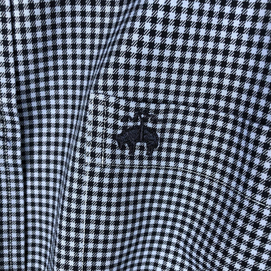 Brooks Brothers 1818 Milano Fit Gingham Check Long Sleeve Button-Down Check Shirt (Men's Size M) cotton navy blue type Vintage Second Hand