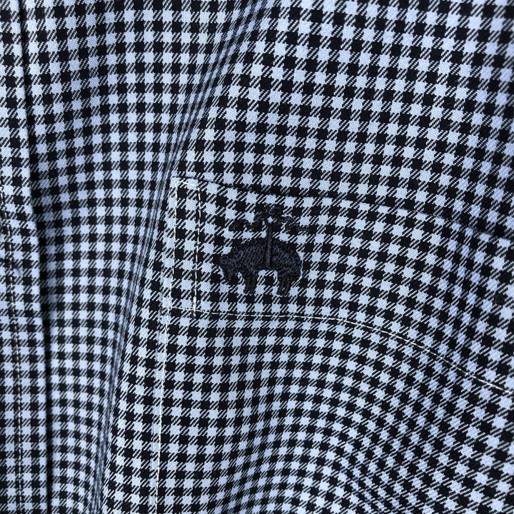 Brooks Brothers 1818 Milano Fit Gingham Check Long Sleeve Button-Down Check Shirt (Men's Size M) cotton navy blue type Vintage Second Hand