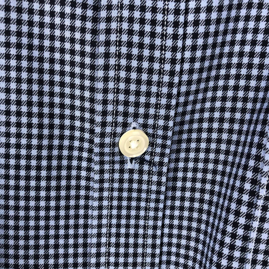 Brooks Brothers 1818 Milano Fit Gingham Check Long Sleeve Button-Down Check Shirt (Men's Size M) cotton navy blue type Vintage Second Hand