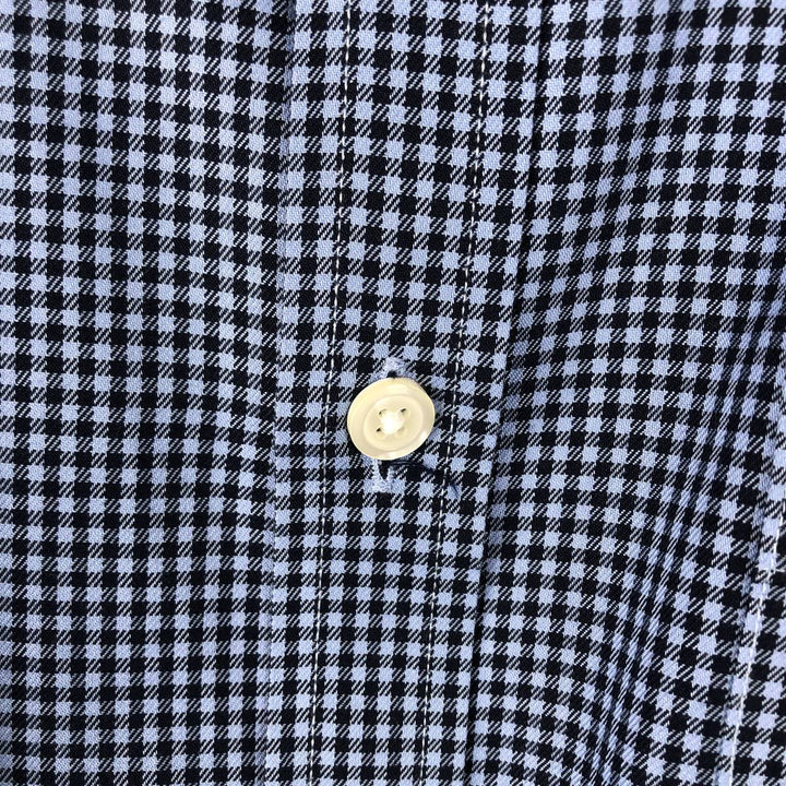 Brooks Brothers 1818 Milano Fit Gingham Check Long Sleeve Button-Down Check Shirt (Men's Size M) cotton navy blue type Vintage Second Hand