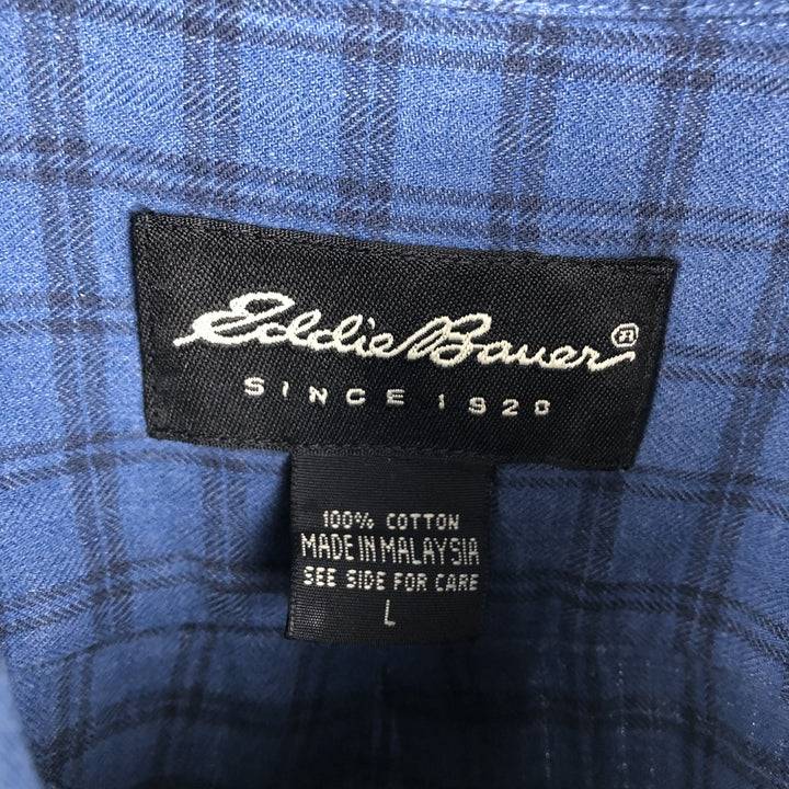 Eddie Bauer Men's Long Sleeve Cotton Check Shirt, Size L cotton blue type Vintage Second Hand