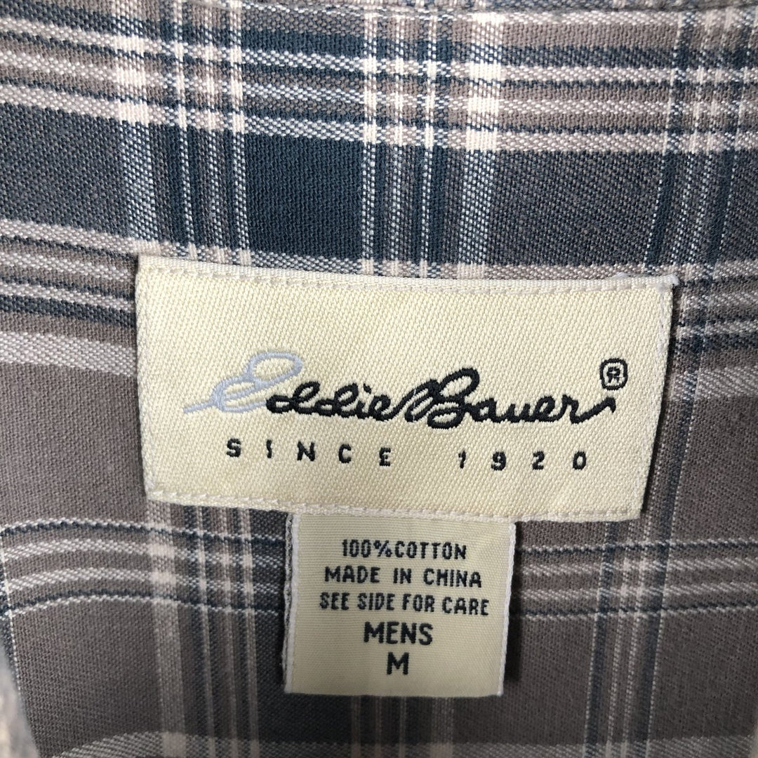 Eddie Bauer Long Sleeve Button-Down Check Shirt, Men's Size M cotton gray type Vintage Second Hand