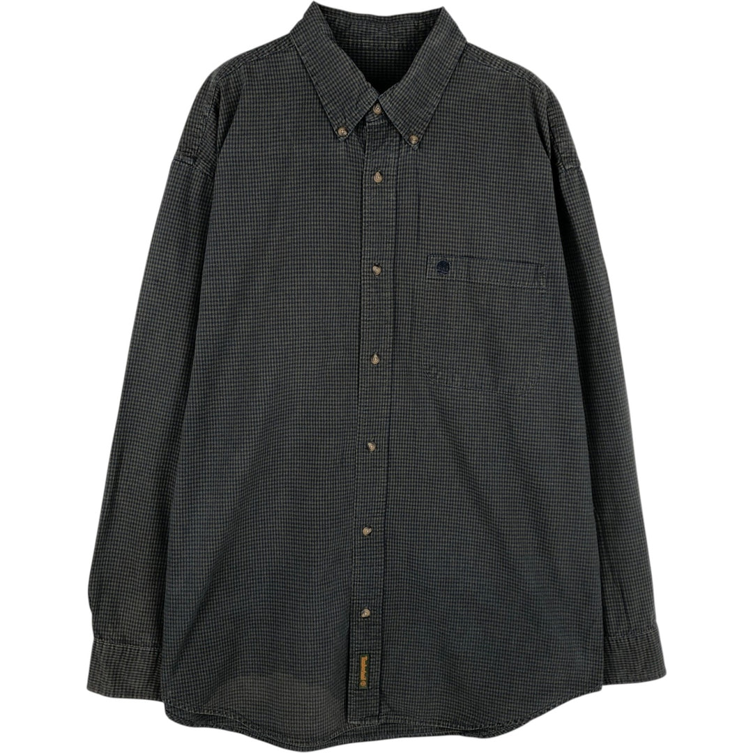 90s-00'S Timberland Long-Sleeve Cotton Check Shirt, Men's Size L (Equivalent), Vintage cotton black type Vintage Second Hand