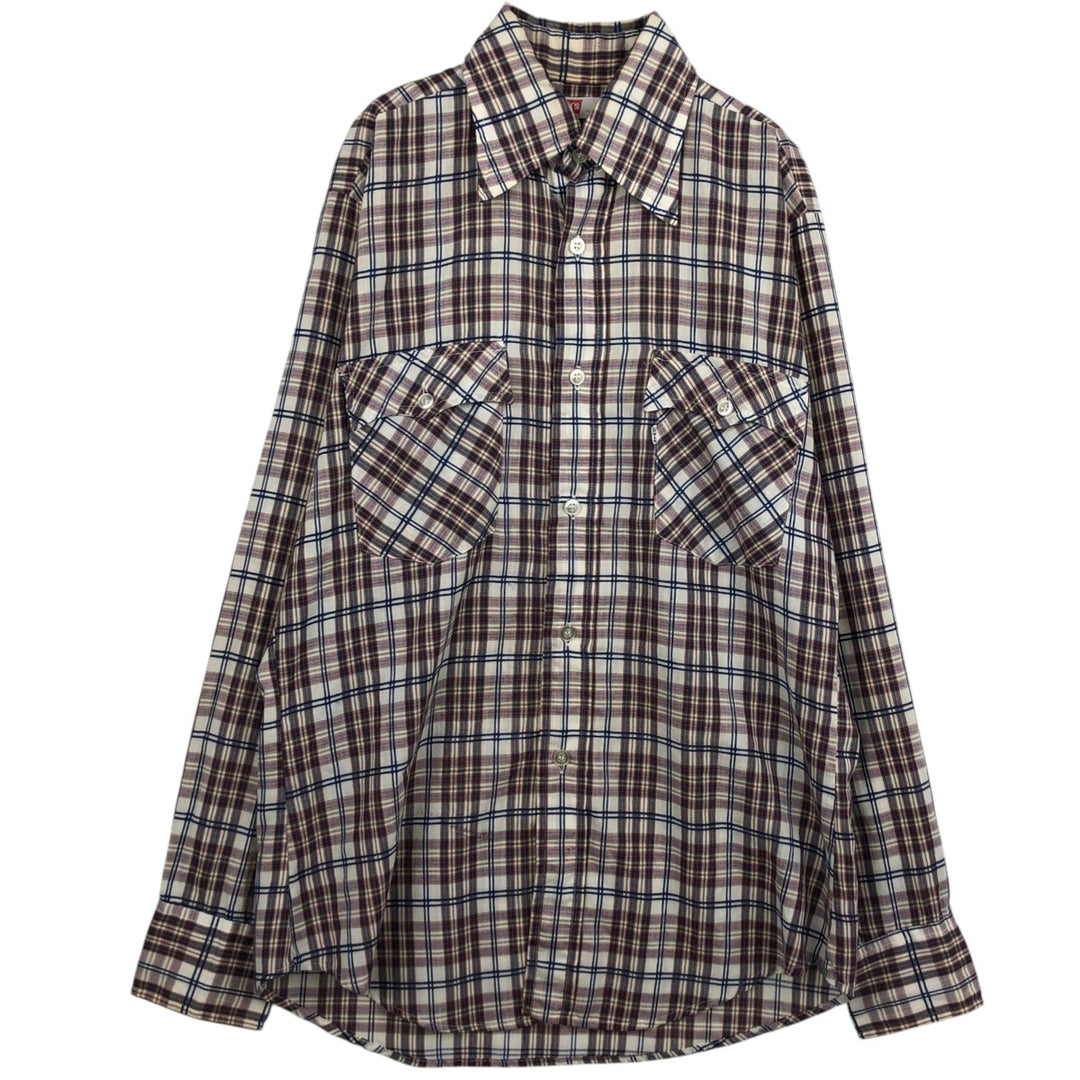 70s-80'S Levi's Check Pattern Long-Sleeve Shirt, Men's Size M (Equivalent), Vintage unclear navy blue type Vintage Second Hand
