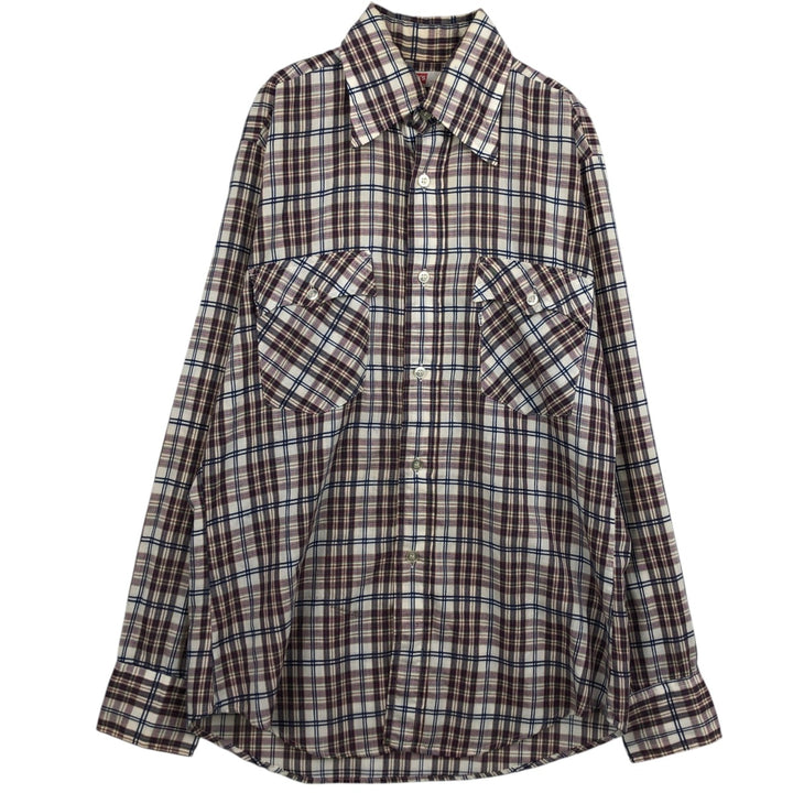 70s-80'S Levi's Check Pattern Long-Sleeve Shirt, Men's Size M (Equivalent), Vintage unclear navy blue type Vintage Second Hand