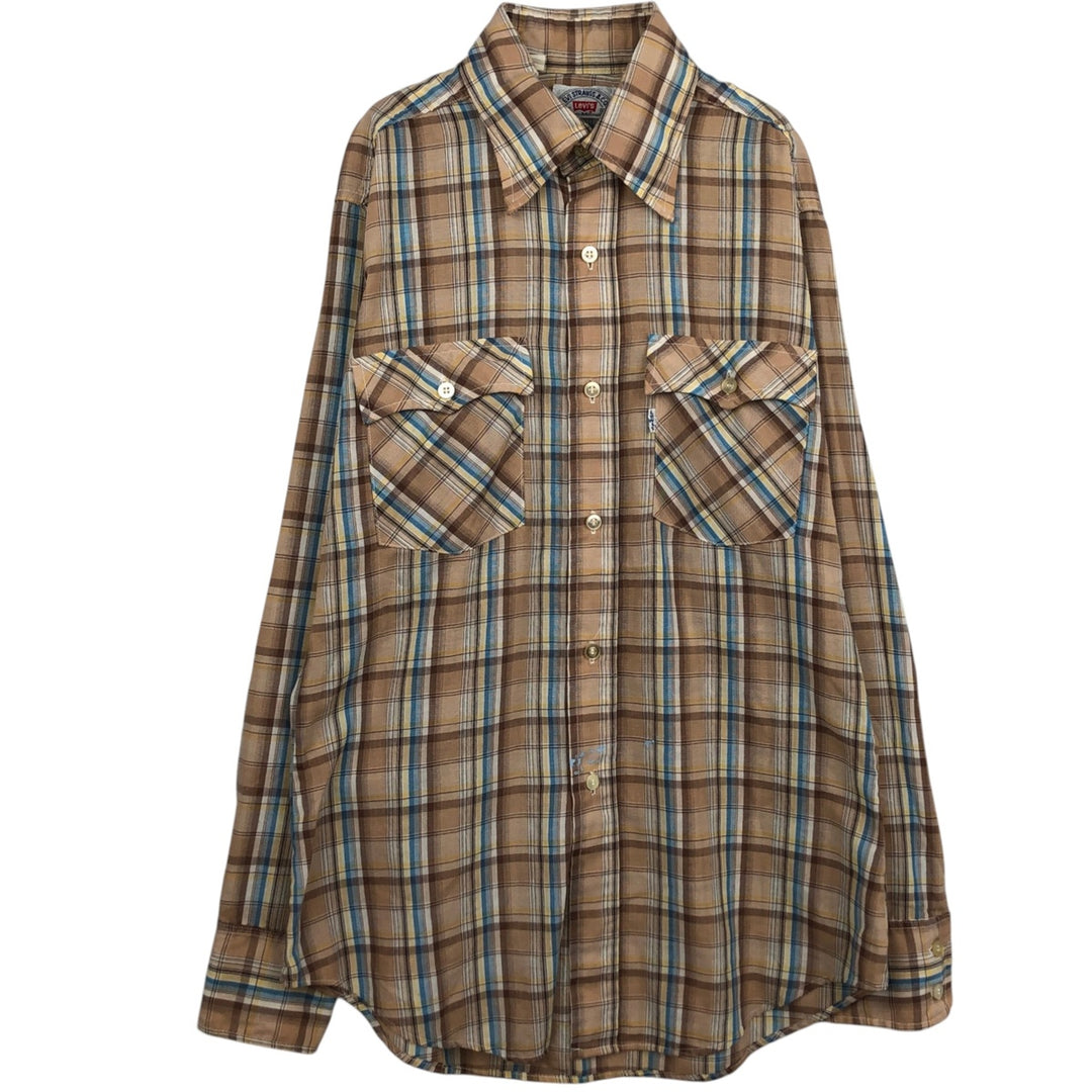 1970'S Levi's Check Pattern Long-Sleeve Shirt, Men's Size M (approx.), Vintage unclear brown type Vintage Second Hand