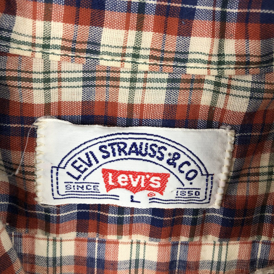 1970'S Levi's LEVI STRAUSS & CO. Long-Sleeve Cotton Check Shirt, Men's Size XL (Equivalent), Vintage cotton red type reddish brown Vintage Second Hand