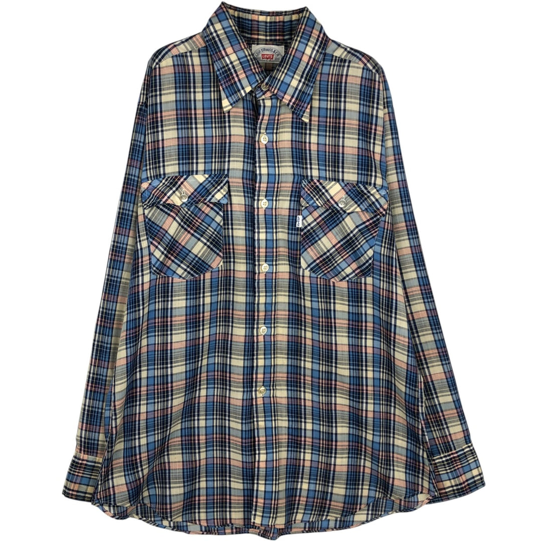 70s-80'S Levi's LEVI STRAUSS & CO. Long-Sleeve Cotton Check Shirt, Men's Size L (Equivalent), Vintage unclear Beige type Vintage Second Hand