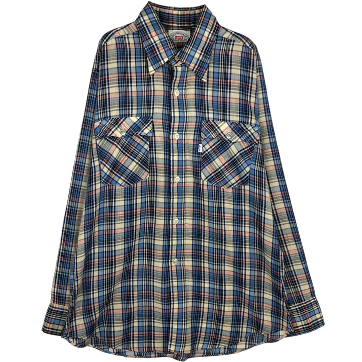 70s-80'S Levi's LEVI STRAUSS & CO. Long-Sleeve Cotton Check Shirt, Men's Size L (Equivalent), Vintage unclear Beige type Vintage Second Hand