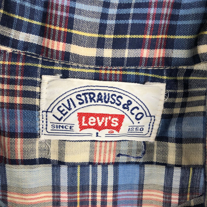 70s-80'S Levi's LEVI STRAUSS & CO. Long-Sleeve Cotton Check Shirt, Men's Size L (Equivalent), Vintage unclear Beige type Vintage Second Hand