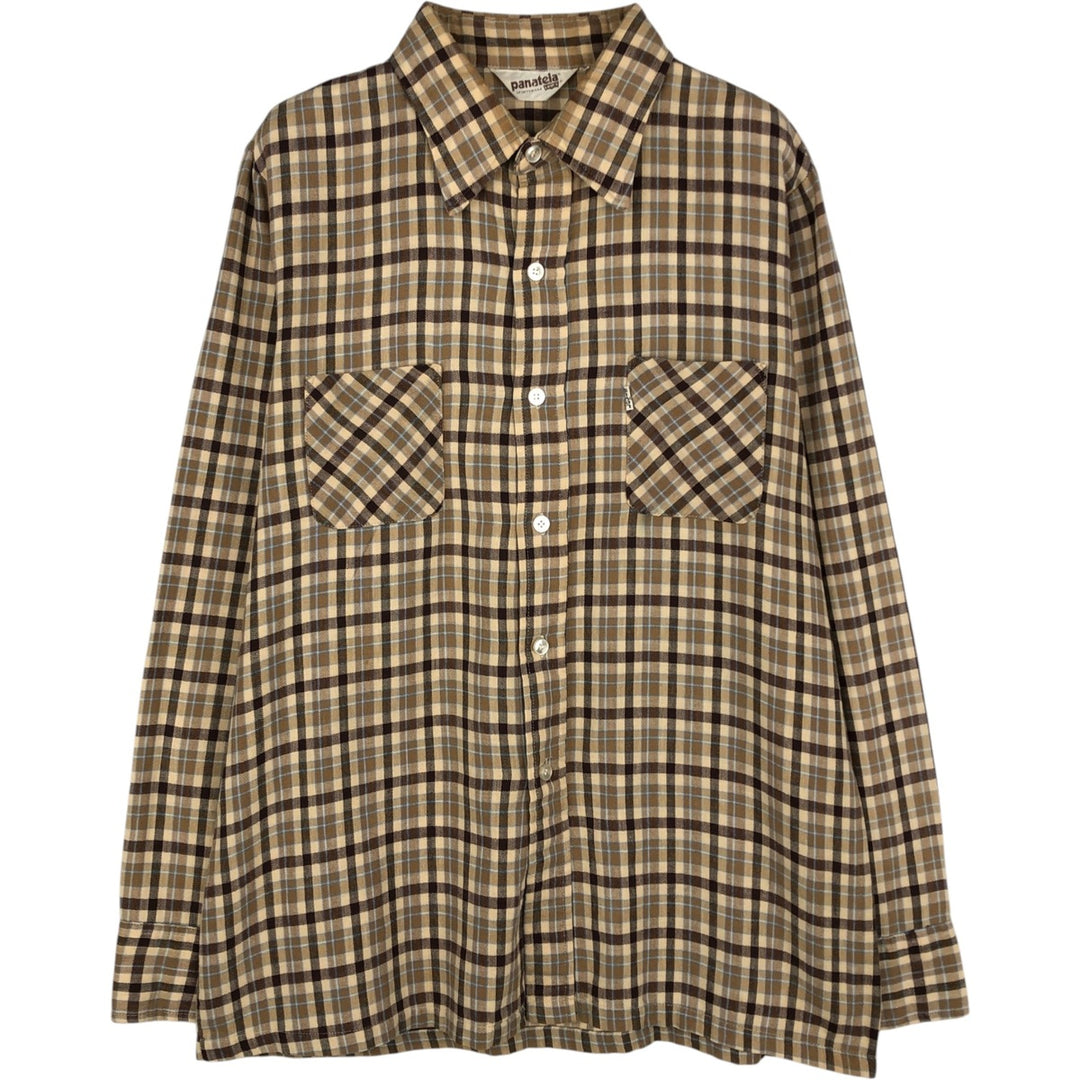 80'S PANATELA LEVI'S Long-Sleeve Check Shirt, Men's Size XL (Equivalent), Vintage unclear beige type brown Vintage Second Hand