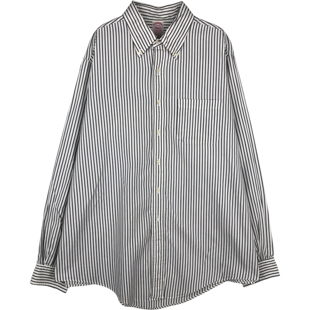 90'S Brooks Brothers MAKERS Long-Sleeve Button-Down Striped Shirt, Made in USA, Men's Size XL (Equivalent), Vintage cotton white type Vintage Second Hand