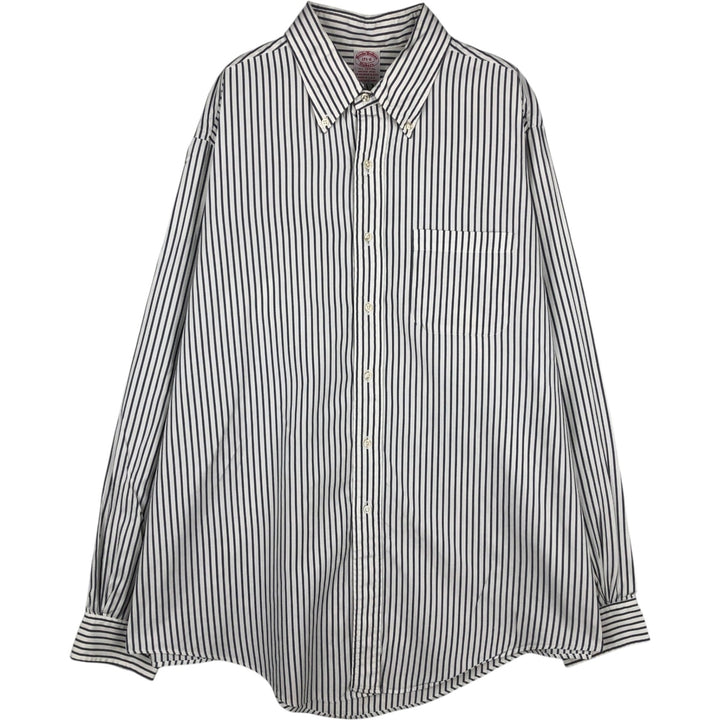 90'S Brooks Brothers MAKERS Long-Sleeve Button-Down Striped Shirt, Made in USA, Men's Size XL (Equivalent), Vintage cotton white type Vintage Second Hand