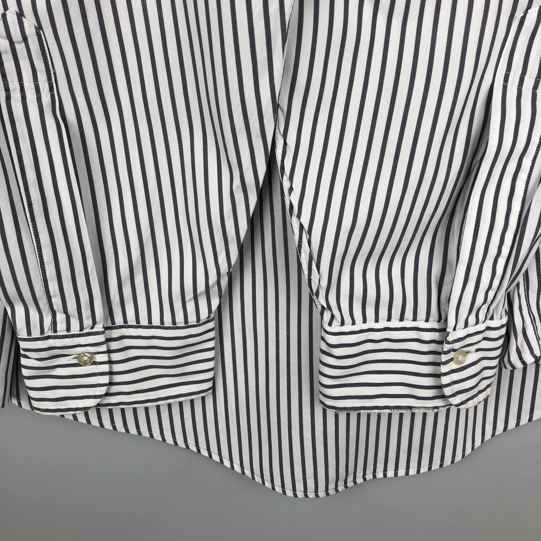 90'S Brooks Brothers MAKERS Long-Sleeve Button-Down Striped Shirt, Made in USA, Men's Size XL (Equivalent), Vintage cotton white type Vintage Second Hand