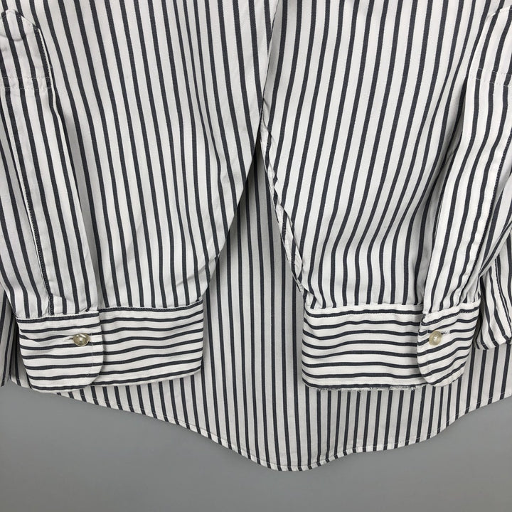 90'S Brooks Brothers MAKERS Long-Sleeve Button-Down Striped Shirt, Made in USA, Men's Size XL (Equivalent), Vintage cotton white type Vintage Second Hand