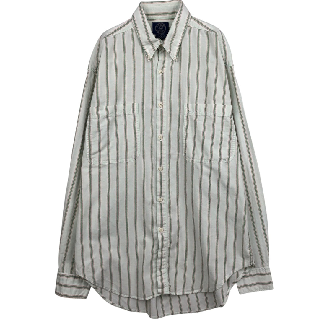 80'S GAP Old Gap Multi-Stripe Long-Sleeve Button-Down Stripe Shirt, Made in USA, Men's Size M cotton green type yellow green Vintage Second Hand