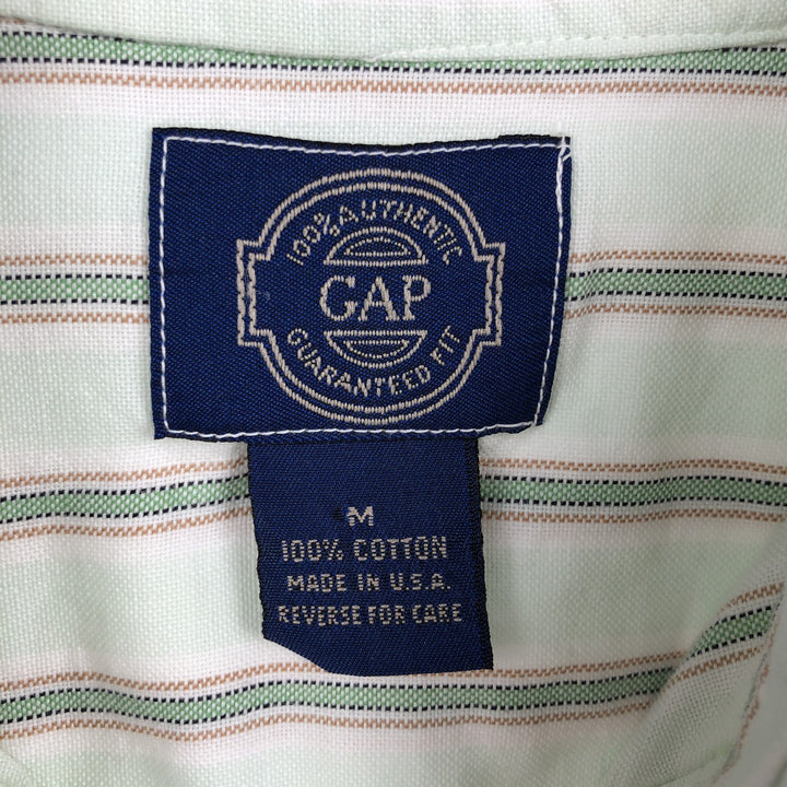 80'S GAP Old Gap Multi-Stripe Long-Sleeve Button-Down Stripe Shirt, Made in USA, Men's Size M cotton green type yellow green Vintage Second Hand