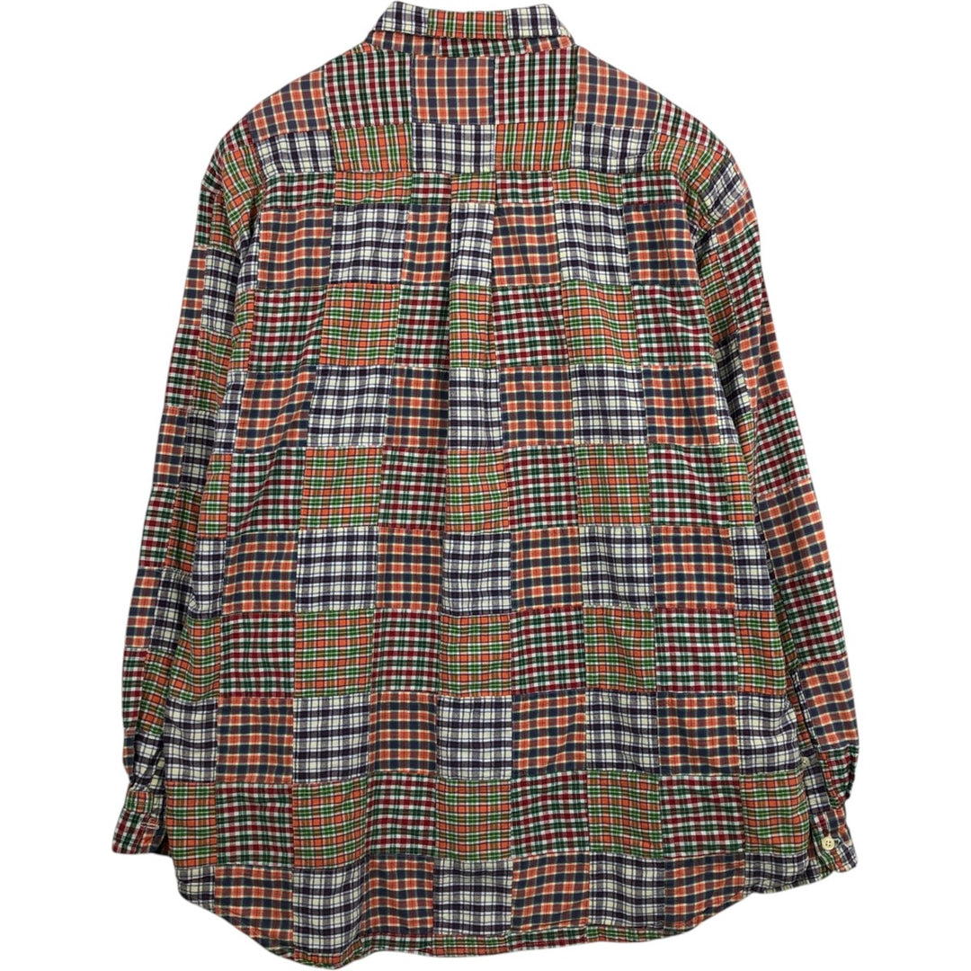 90'S J.Crew Patchwork Long-Sleeve Button-Down Check Shirt, Men's Size L (Equivalent), Vintage cotton orange type Vintage Second Hand