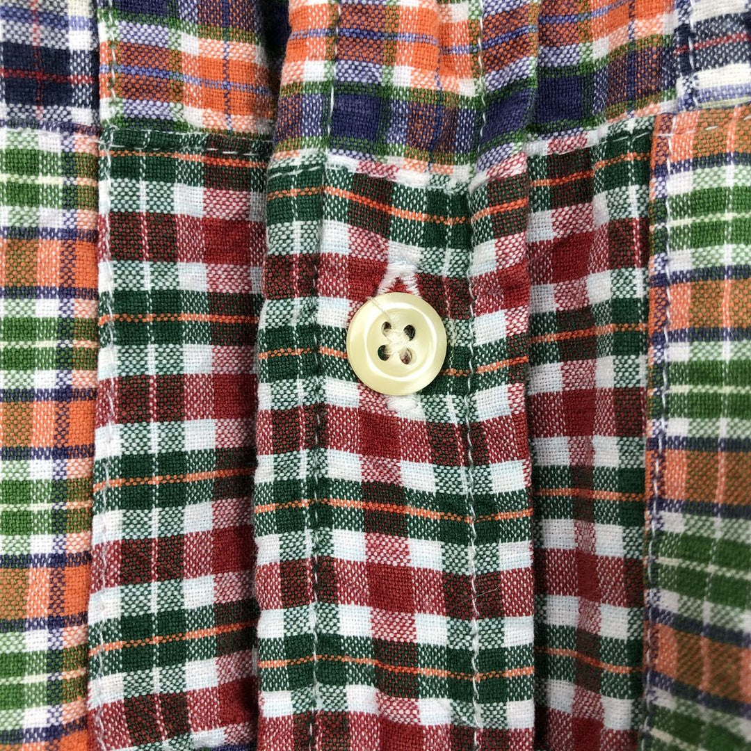90'S J.Crew Patchwork Long-Sleeve Button-Down Check Shirt, Men's Size L (Equivalent), Vintage cotton orange type Vintage Second Hand