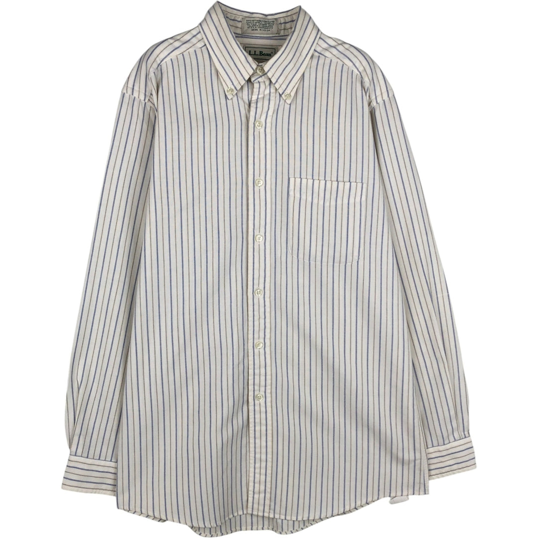 90'S LLBean Multi-Stripe Long-Sleeve Button-Down Striped Shirt, Men's Size M (Equivalent), Vintage cotton white type Vintage Second Hand