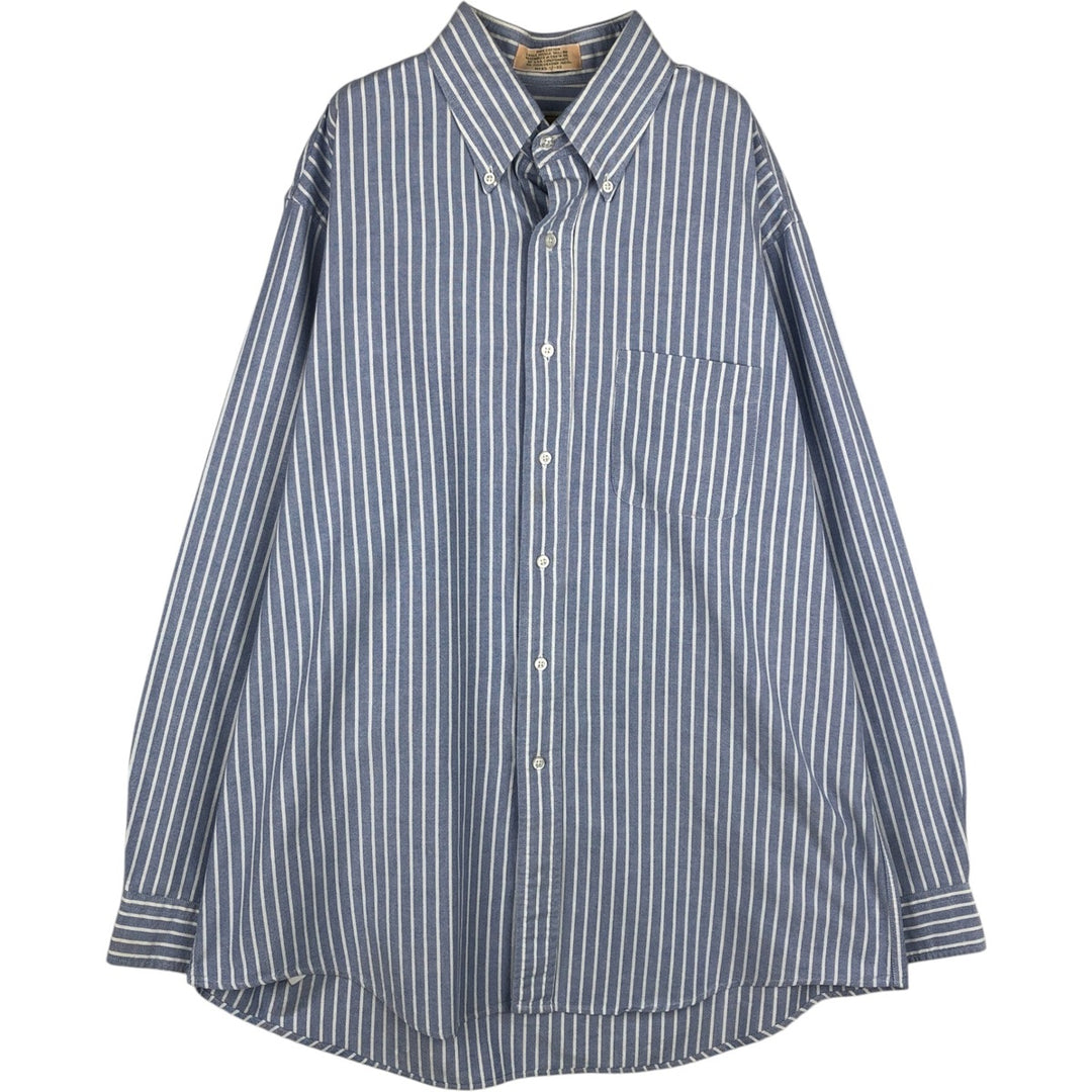 90'S LLBean Long-Sleeve Button-Down Striped Shirt, Men's Size XL (Equivalent), Vintage cotton Blue type light blue Vintage Second Hand
