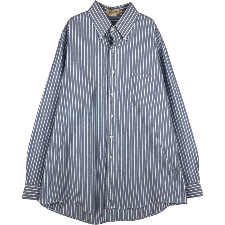 90'S LLBean Long-Sleeve Button-Down Striped Shirt, Men's Size XL (Equivalent), Vintage cotton Blue type light blue Vintage Second Hand