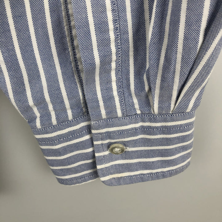 90'S LLBean Long-Sleeve Button-Down Striped Shirt, Men's Size XL (Equivalent), Vintage cotton Blue type light blue Vintage Second Hand