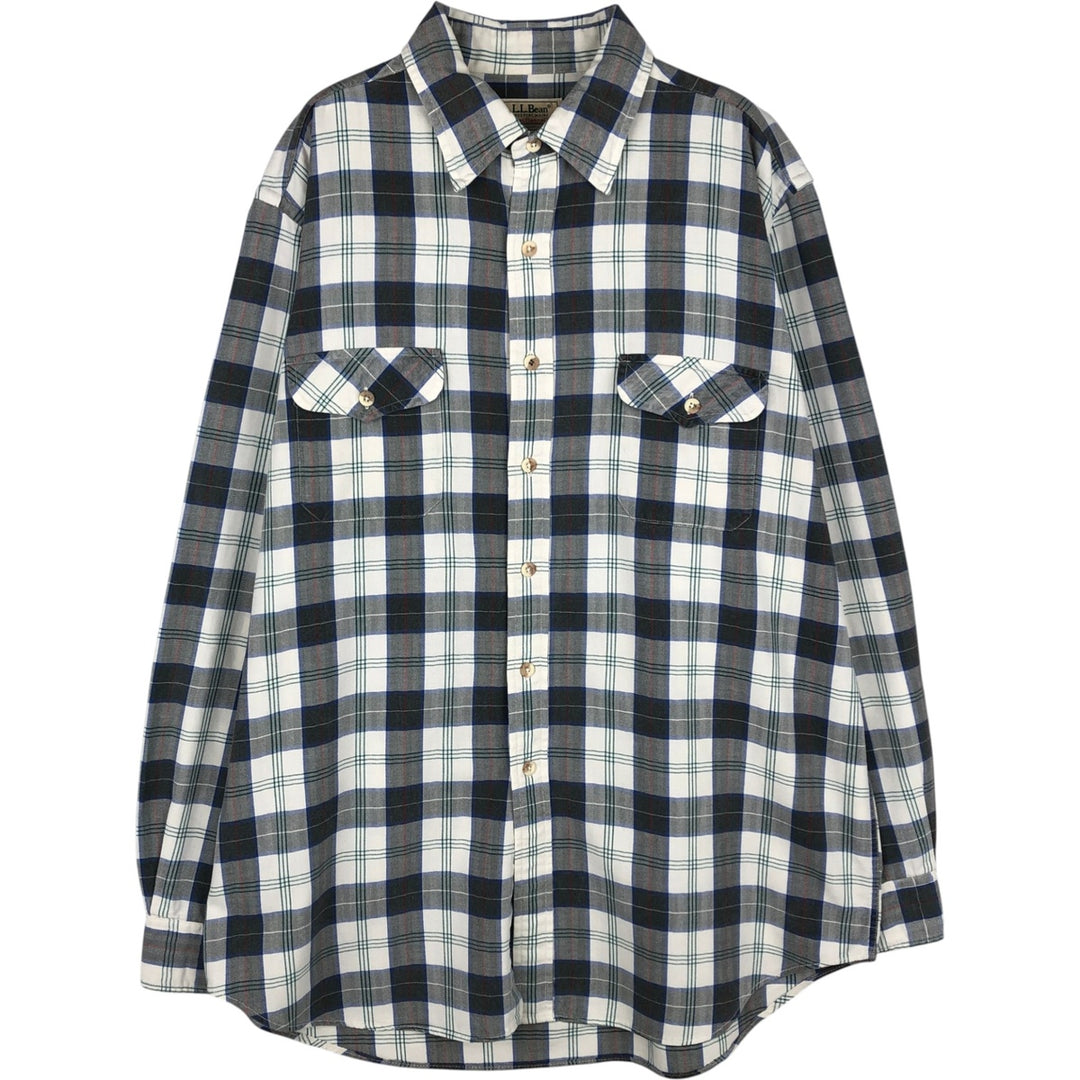 LLBean Long-Sleeve Cotton Check Shirt, Made in USA, Men's Size XL (approx.) unclear Charcoal Vintage Second Hand