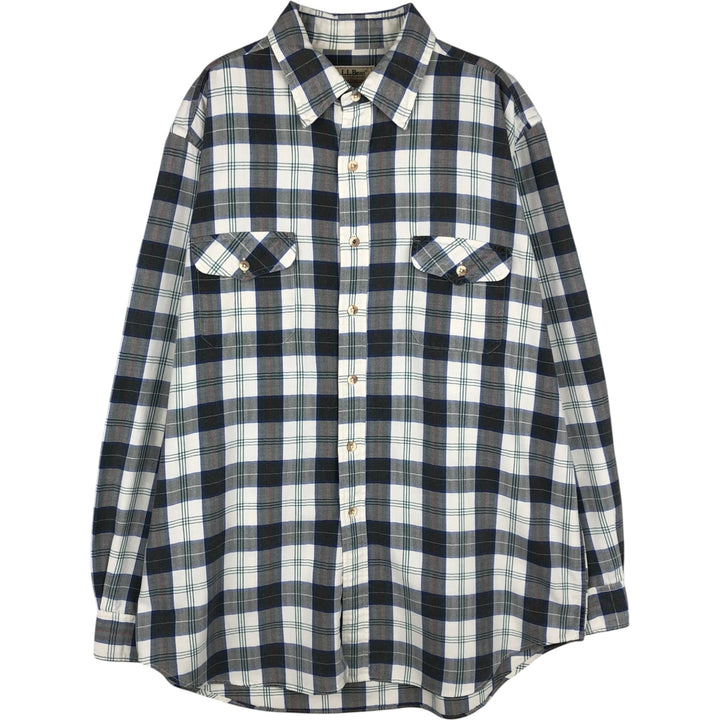 LLBean Long-Sleeve Cotton Check Shirt, Made in USA, Men's Size XL (approx.) unclear Charcoal Vintage Second Hand