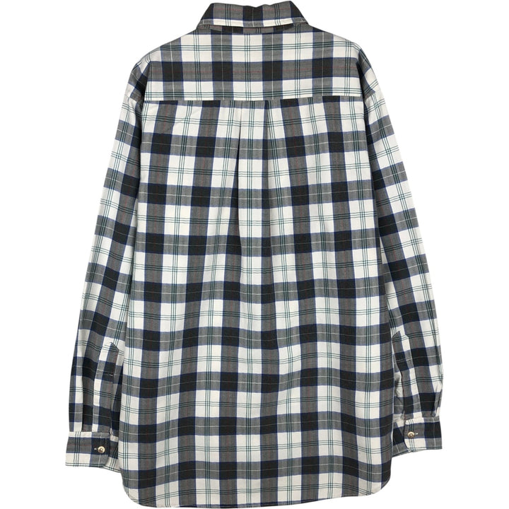 LLBean Long-Sleeve Cotton Check Shirt, Made in USA, Men's Size XL (approx.) unclear Charcoal Vintage Second Hand