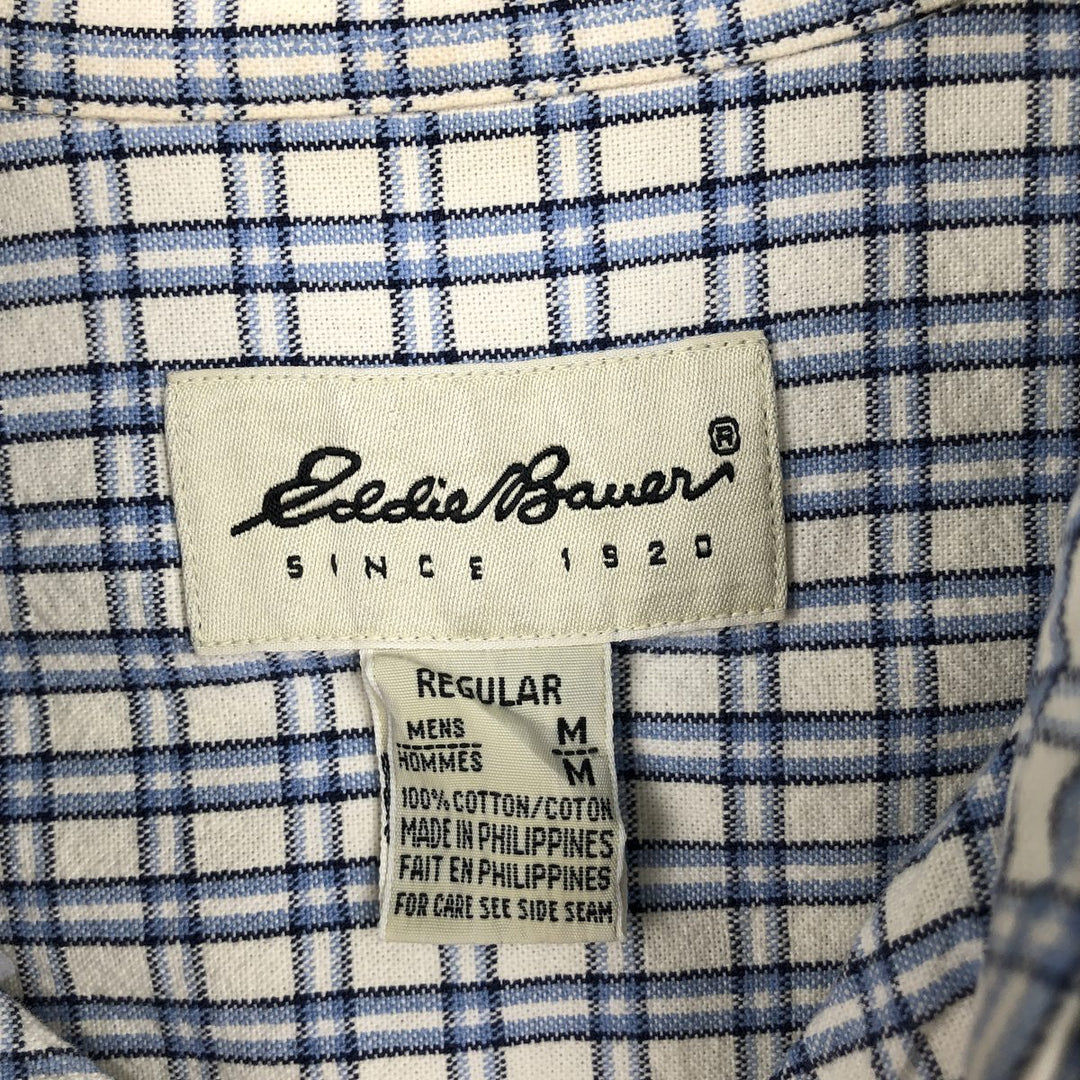 Eddie Bauer Long Sleeve Button-Down Check Shirt, Men's Size M cotton Blue type light blue Vintage Second Hand