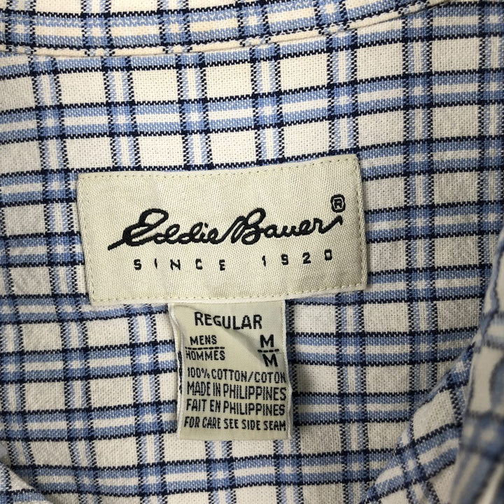 Eddie Bauer Long Sleeve Button-Down Check Shirt, Men's Size M cotton Blue type light blue Vintage Second Hand