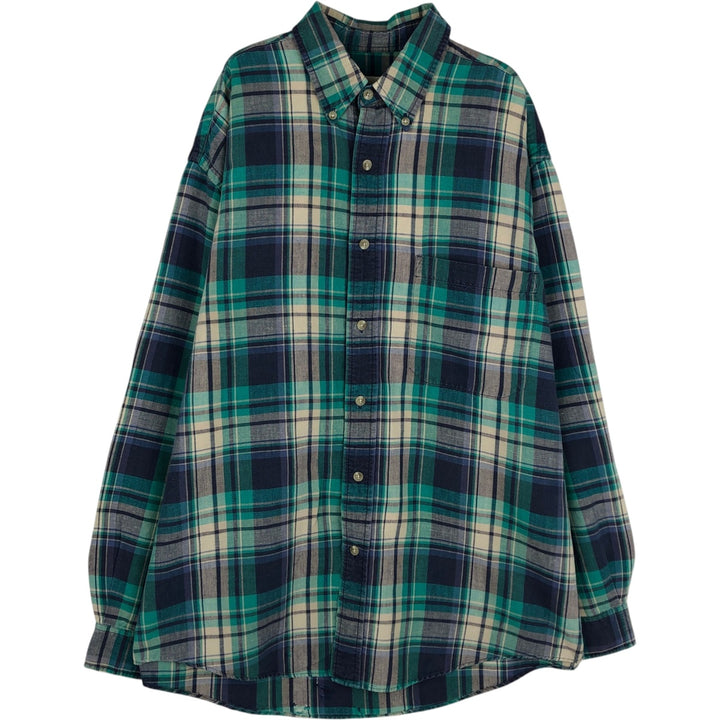 Eddie Bauer Long Sleeve Button-Down Check Shirt, Men's Size M linen green type Vintage Second Hand