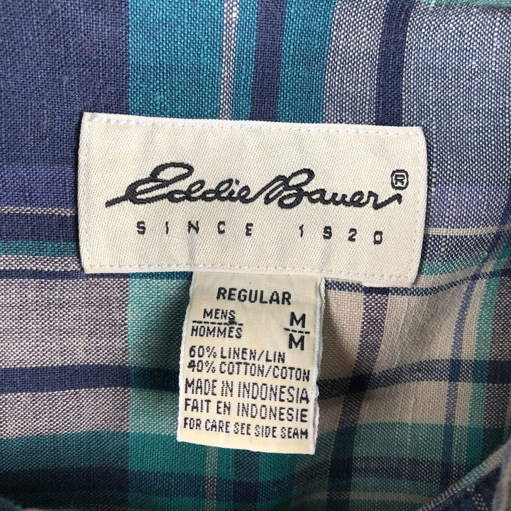 Eddie Bauer Long Sleeve Button-Down Check Shirt, Men's Size M linen green type Vintage Second Hand