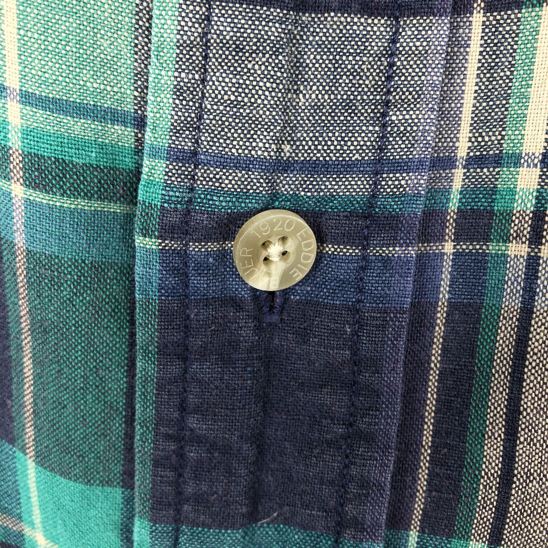 Eddie Bauer Long Sleeve Button-Down Check Shirt, Men's Size M linen green type Vintage Second Hand