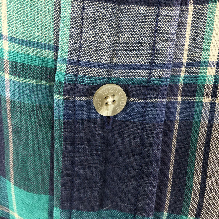 Eddie Bauer Long Sleeve Button-Down Check Shirt, Men's Size M linen green type Vintage Second Hand