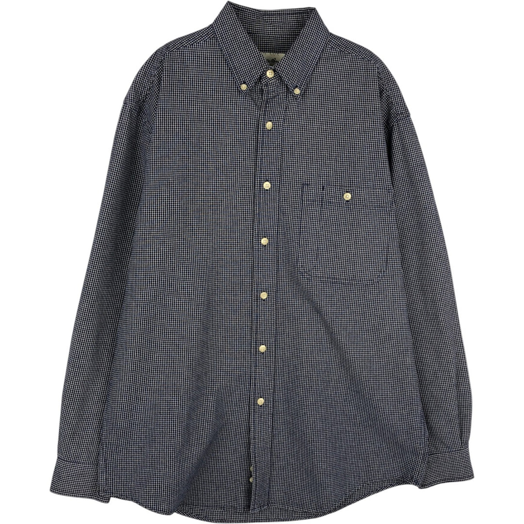 Eddie Bauer Long Sleeve Button-Down Check Shirt, Men's Size M cotton navy blue type Vintage Second Hand