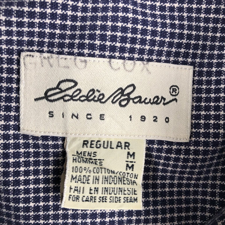 Eddie Bauer Long Sleeve Button-Down Check Shirt, Men's Size M cotton navy blue type Vintage Second Hand